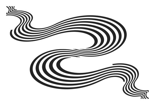 Abstract featuring flowing black parallel lines creating a dynamic wave pattern on a clean white background