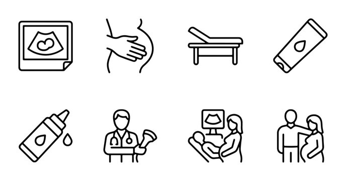 Pregnancy Ultrasound Icons: Medical Care, Obstetrics, Family Planning, Healthcare Set