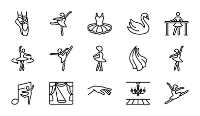 Ballet Icons, Dance Elements, Performance Graphics, Elegant Vector Set © Sirajul