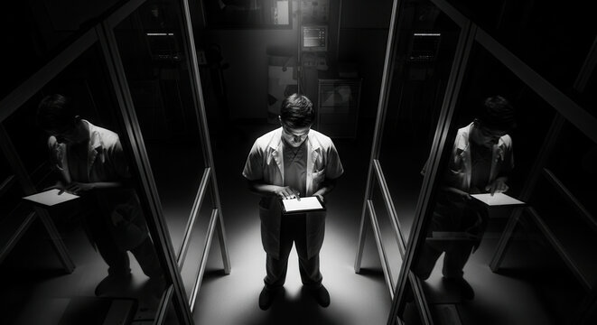 Scientist Carefully Perusing Documents In A Modern Laboratory Setting