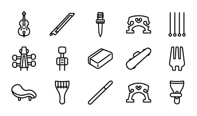 String Instrument Parts & Accessories Vector Icons Set, Music Equipment Graphics, Classical Orchestra Elements © Nandita