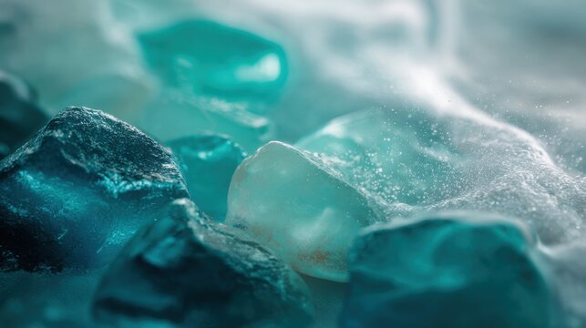 Macro luxury background of sea glass smoothed by ocean waves, turquoise pearl and crystal tones, calming coastal atmosphere, hyper realistic