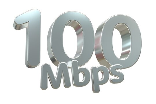 100 Mbps internet speed sign in shiny metallic silver letters
