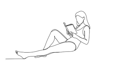 Woman reading 2D CAD Vector illustration of a girl lying down © Stock Image Paradise