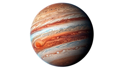 Scientific realistic 3D model of Jupiter planet showing atmospheric stormy bands isolated on transparent background © Roksana