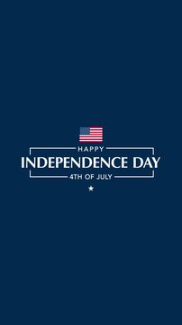 Happy 4th of July Independence Day greeting text with USA flag and frame on navy blue background.