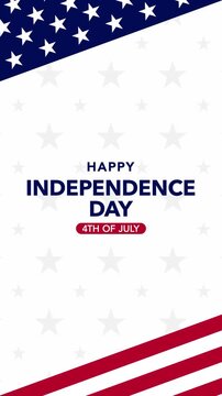 Happy 4th of July Independence Day greeting text with USA flag stars and stripes corner frame on white background.