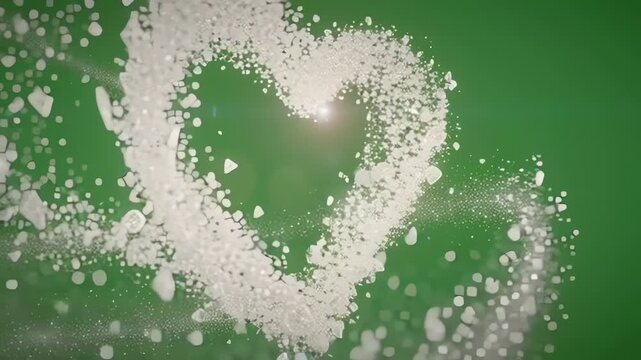 White Heart Shape Made From Small Pebbles On Green Surface.