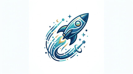 Cartoon Rocket Ship Launching into Outer Space with Stars. © skuy