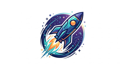 Cartoon Rocket Ship Launching into Outer Space. © skuy