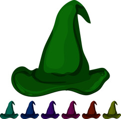 Obraz premium fantasy wizard hat cartoon. fantasy wizard hat sign colorful illustration