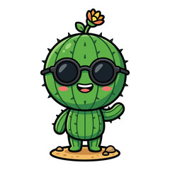 Obraz premium Cute kawaii cactus mascot cartoon plant character illustration for sticker and children design