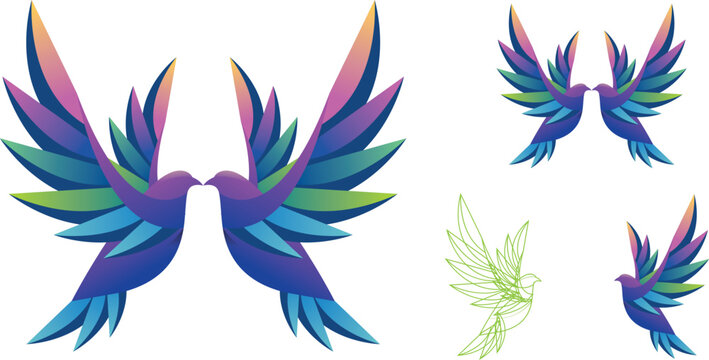 Vibrant hummingbird illustrations in various styles and colors