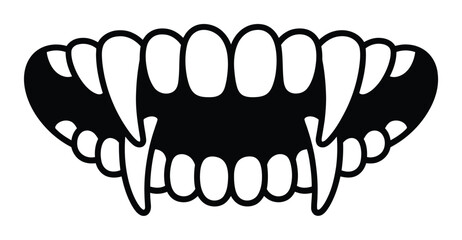 A stylized black and white of a scary monster mouth with sharp fangs and teeth for halloween © Khalek