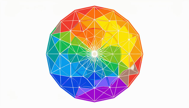 Geometric sphere with rainbow colors, radiating lines from center
