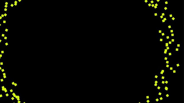 Abstract glowing yellow pixel cubes forming a ring frame on black background