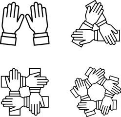 Obraz premium Helping Hands Outline Icon Set Featuring Teamwork Unity Support Collaboration And Volunteer Community Assistance Symbols Collection
