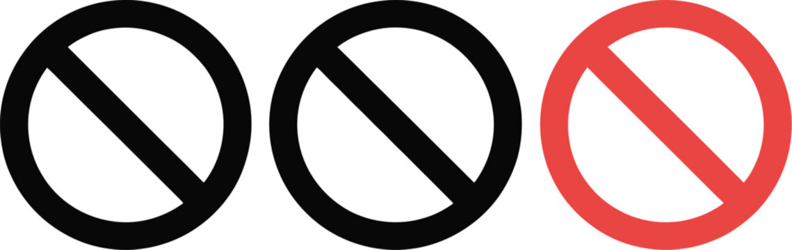 Prohibition Icon with No Symbol Restriction Graphics, Forbidden Warning Signs and Ban Circle Slash Concept Vector Designs