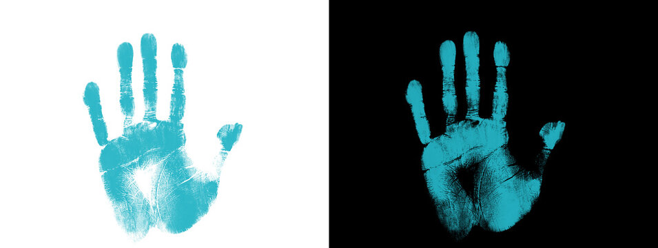  Light Blue Handprint Glowing Effect on White and Black Background