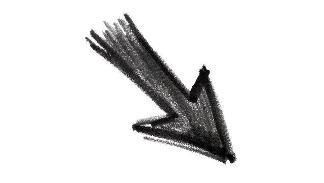 Hand drawn charcoal arrow pointing down and to the right