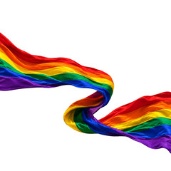 Naklejka na ściany i meble Flowing rainbow pride ribbon with realistic fabric folds isolated on transparent background. Dynamic LGBTQ+ symbol with elegant wave shape and copy space for inclusive designs