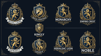 Golden heraldic royal coats of arms.