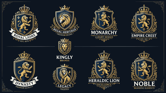 Golden heraldic royal coats of arms.