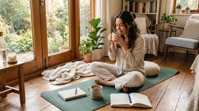 young woman reading a book in a cafe