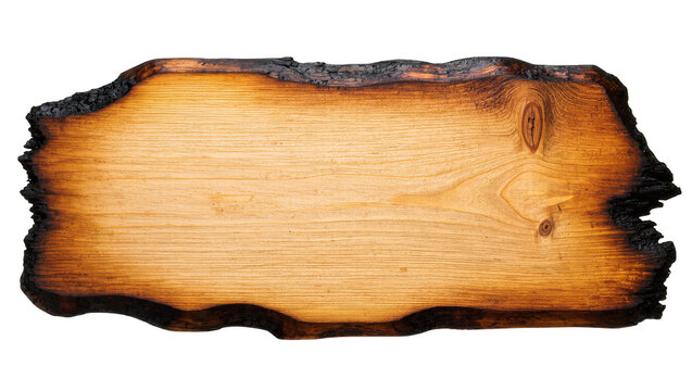 Burnt wood plank with natural edge and grain