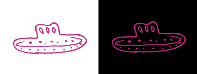 Pink Neon UFO Flying Saucer Icon Dual Background © Rehman