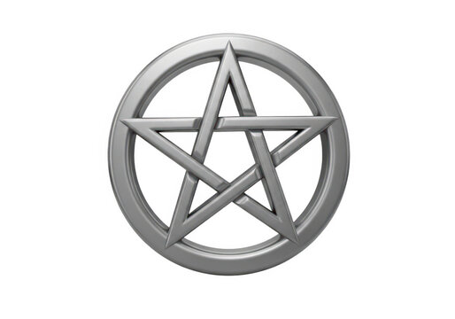 A silver pentagram symbol with five points