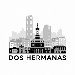 Dos Hermanas Spain Skyline Silhouette — A Contemporary Andalusian Urban City Vector Illustration © Greener
