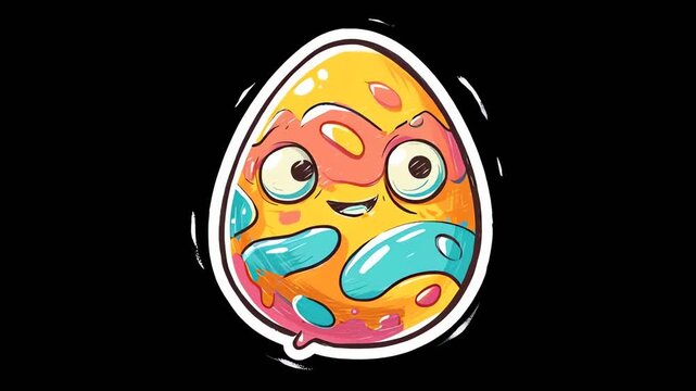 Colorful animated egg character with expressive eyes.