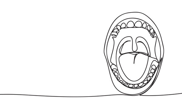 Open mouth with teeth and uvula one Line continuous style