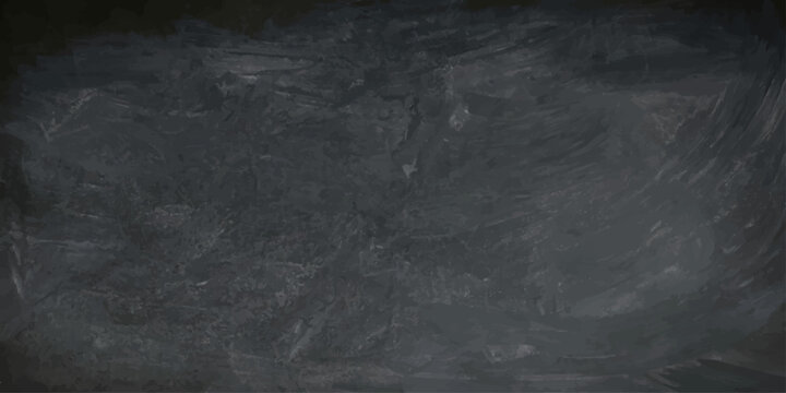 A dark, vintage chalkboard texture with a blank, grunge concrete wall pattern and a dirty gray frame outlined in faint chalk
