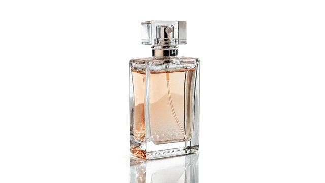 Tall rectangular crystal glass perfume fragrance spray bottle mockup isolated on transparent background