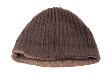 Brown knitted beanie isolated on transparent background. Warm wool cap for winter season clothing accessory. Comfortable headwear for cold weather and outdoor activity style. Textile garment. © Андрей Журавлев