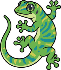 Fototapeta premium Cute Green Gecko Lizard Flat Vector Illustration with Tropical Reptile Animal Character Design.