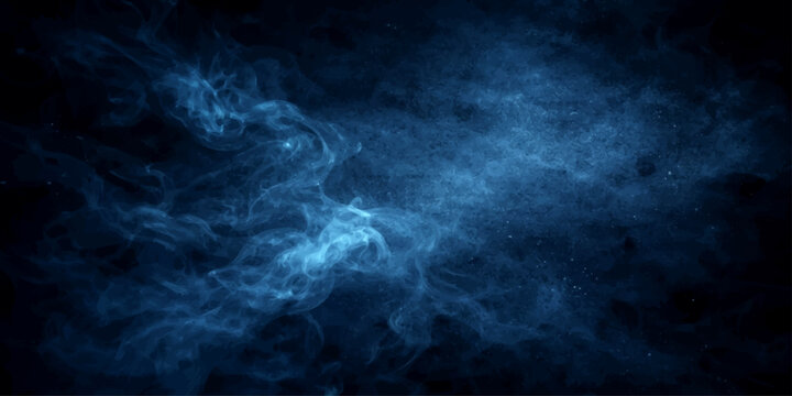 An abstract dark blue smoke backdrop and mist texture creates a storm cloud design with the motion of fog in a night sky
