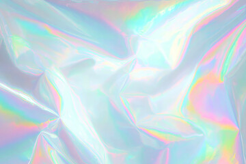 Obraz premium Vibrant Holographic Iridescent Background with Pastel Colors and Crumpled Shiny Plastic Texture