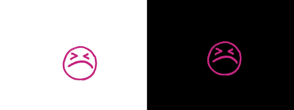 Pink Neon Sad Frowning Face Emoji Icon Minimal Line Art
