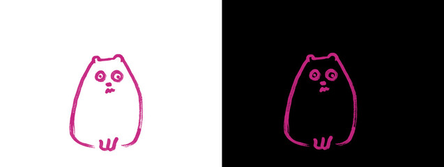 Adorable Pink Neon Sitting Cat Icon Minimal Line Art © Gulzar