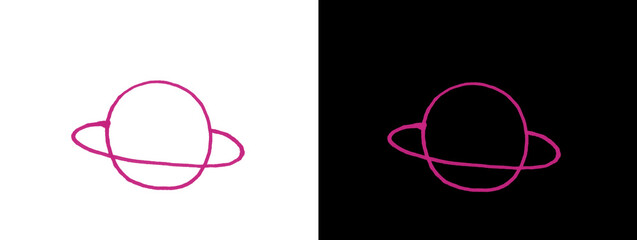 Pink Neon Saturn Planet with Rings Glowing Space Icon © Gulzar