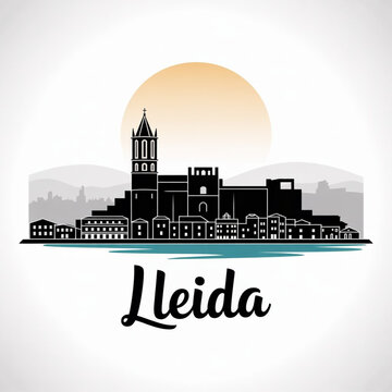 Lleida Skyline Silhouette &mdash; A Dramatic Spanish Hilltop Cathedral City Vector Illustration