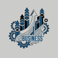 Obraz premium Modern Business Growth Illustration with Arrows Gears and Technology