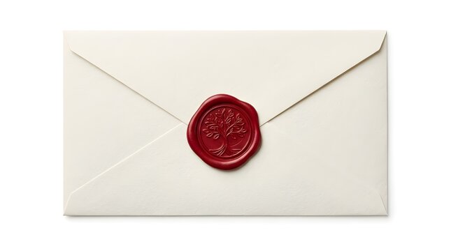 Elegant Ivory Envelope with Red Wax Seal Isolated on White Background Luxury Wedding Invitation Stationery Mockup
