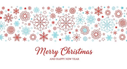 Fototapeta premium Merry christmas and happy new year greeting card with snowflakes