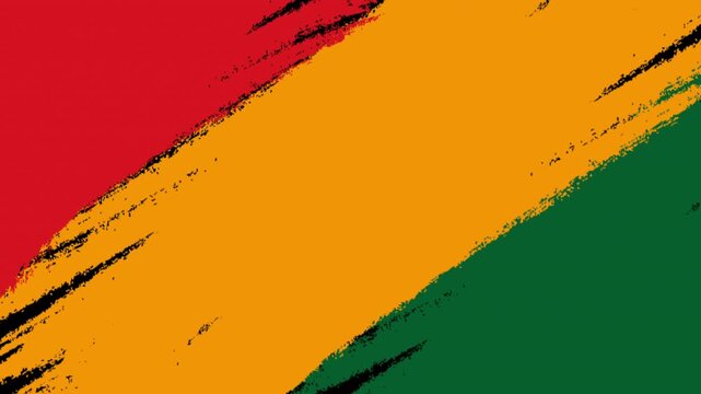 Background featuring diagonal red yellow and green panafrican paint brush strokes. Ideal for juneteenth celebrations, african american history, diversity, and cultural events.