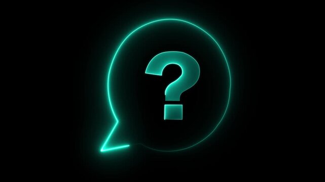 Speech bubbles cyan question mark 3D symbol isolated on black background in cyan color, png motion animation 4k video...