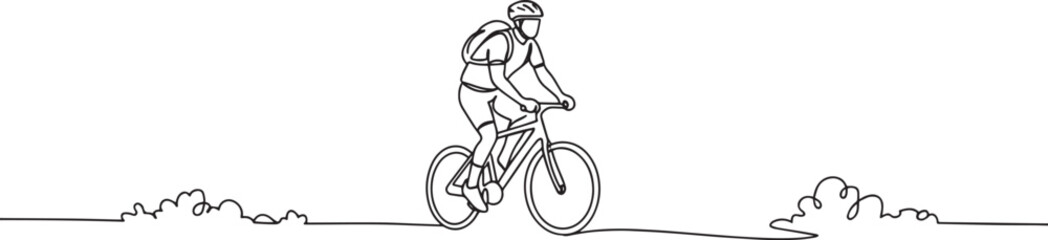 Obraz premium Cyclist riding a bicycle on a trail, line art illustration, active lifestyle.